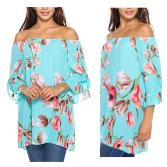 SwankStyles Tops - Turquoise Blue Floral Top